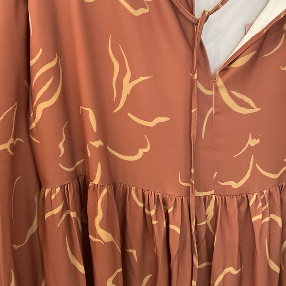 NAP Abstract Maxi Dress Empire Waist Long Sleeves Rust, Size L NWT - Picture 9 of 16